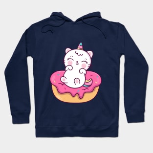 Cute Unicorn cat cartoon Kawaii animal on donut Hoodie